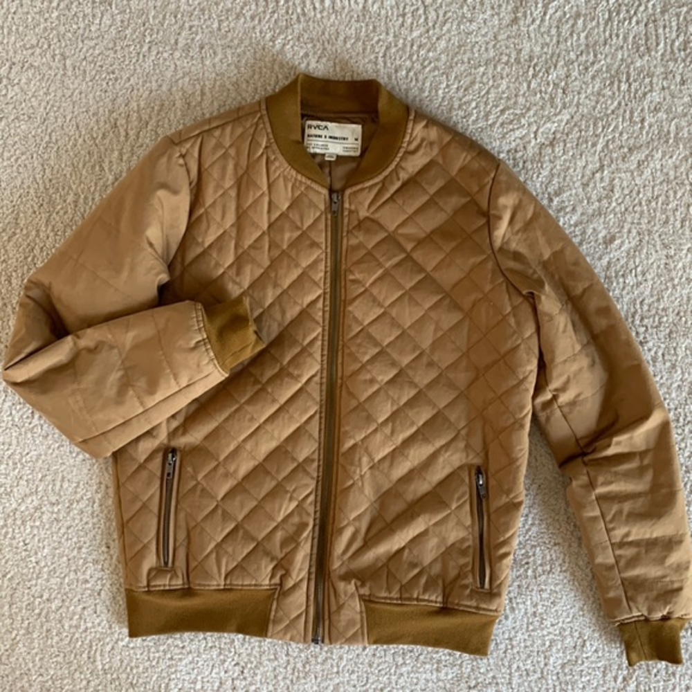 RVCA Men’s Medium Dark Tan Full Zip Quilted‎ Bomber Jacket